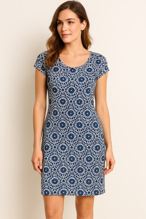Talbots Dresses & Skirts - T By Talbots Womens Dress Floral Print Stretch Cotton Blend Blue White Size XS